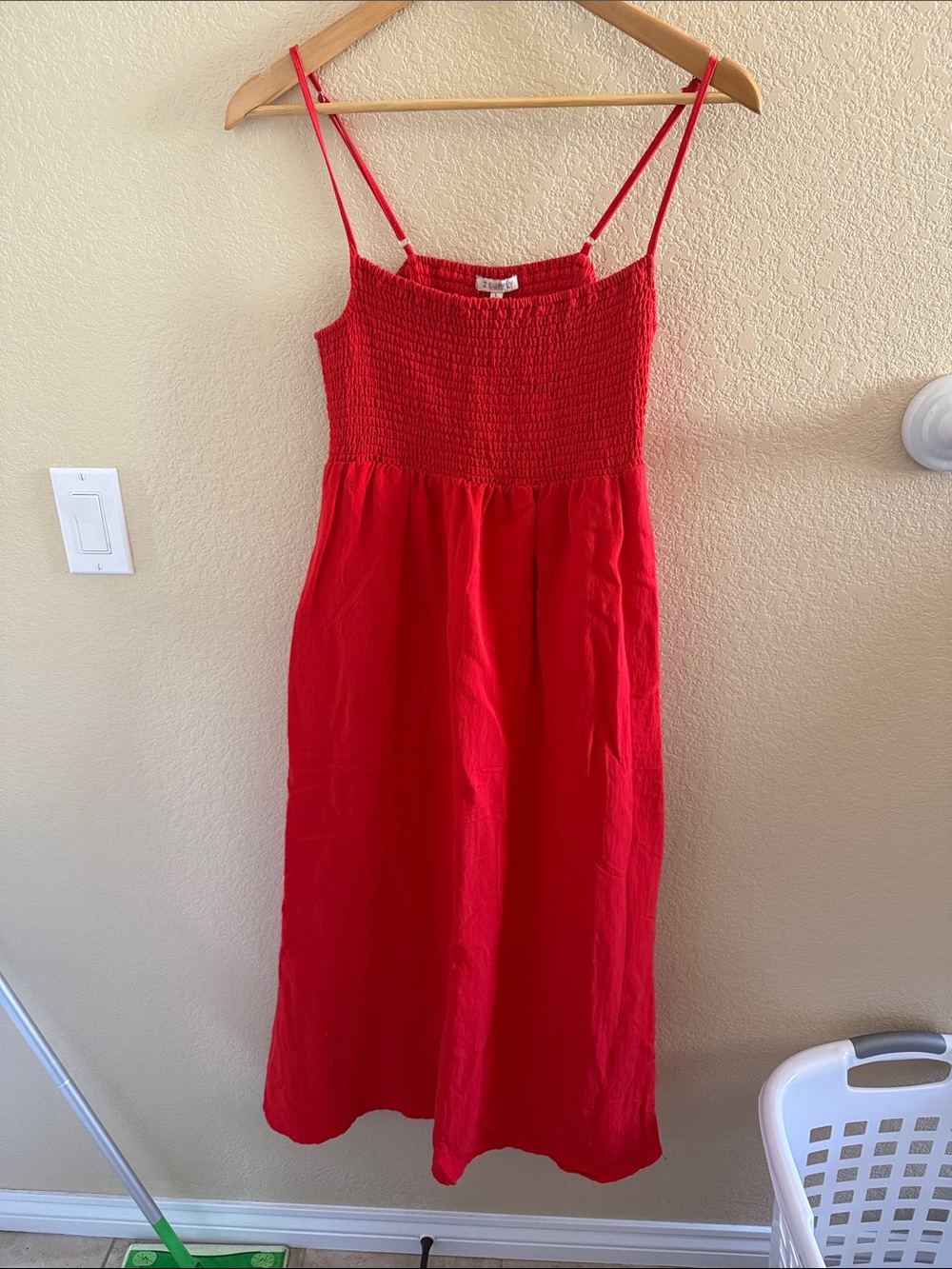 Z Supply Bright Red Smocked Midi Dress